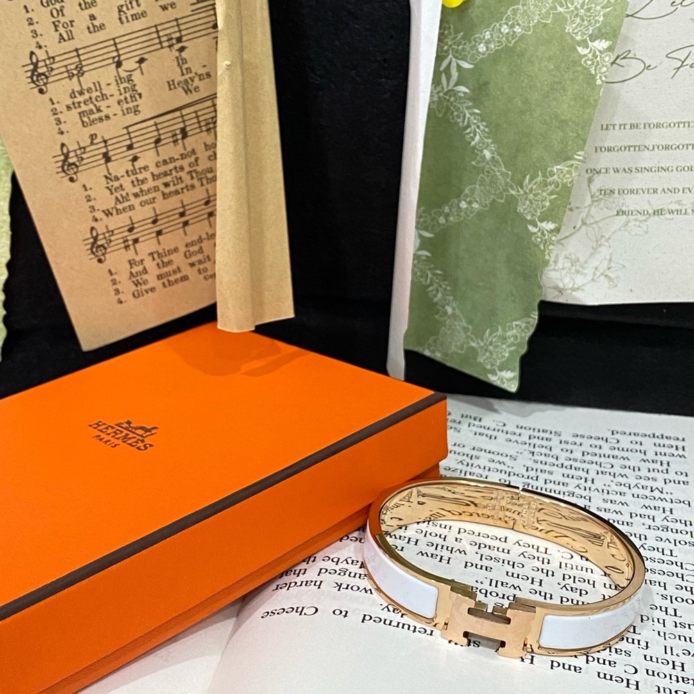 Hermes White And Gold Clic H Bracelet